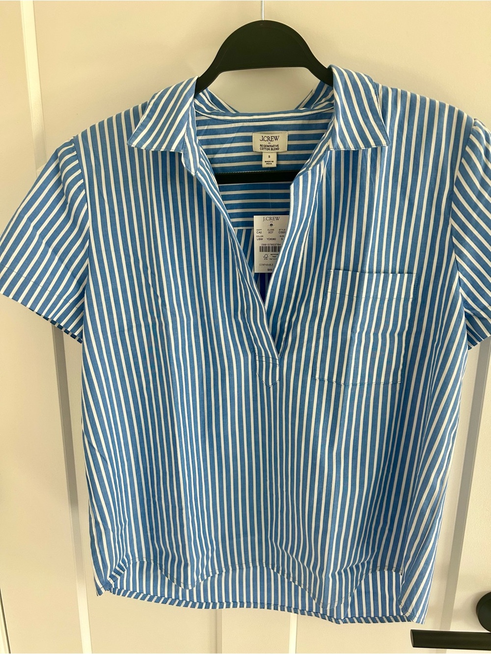 J. Crew Blue & White Vertical Stripe Popover Shirt